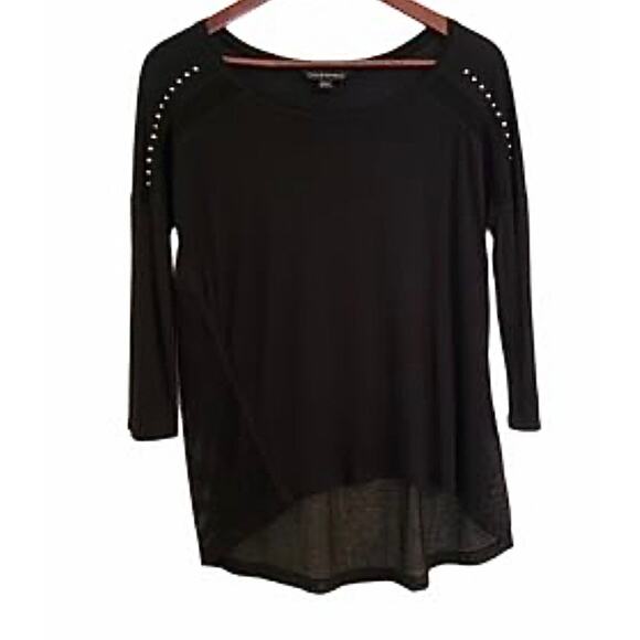 Rock & Republic Long Sleeve Black Shoulder Studded Mesh Blouse Size Medium - Picture 8 of 8